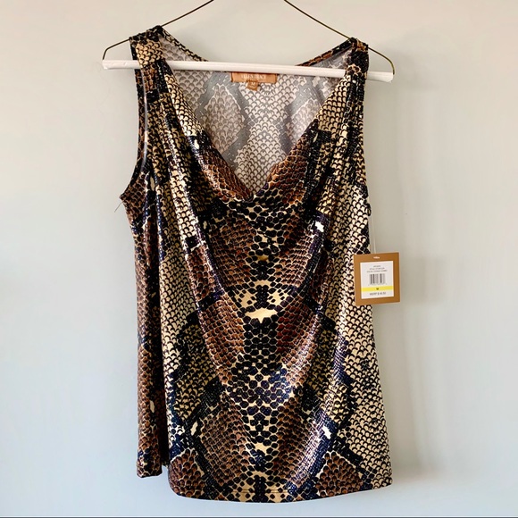 Ellen Tracy NWT Y2K brown black snake print cowl neck tank party festival summer - Picture 1 of 3